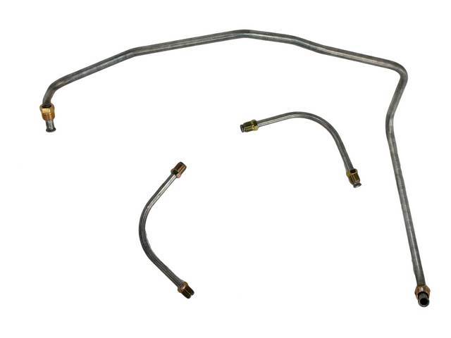 FUEL LINE SET, Pump To Carburetor, Carbon Steel (OE Style), (3) Incl 3/8 Inch O.D. Line to Block, Two 5/16 Inch O.D. carburetor lines, Repro