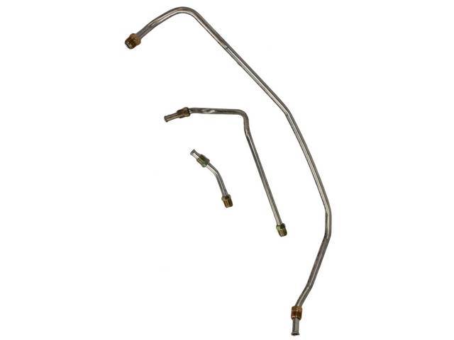 FUEL LINE SET, Pump To Carburetor, Stainless Steel (OE Were Carbon Steel), (3) Incl 3/8 Inch O.D. Line to Block, Two 5/16 Inch O.D. carburetor lines, Repro