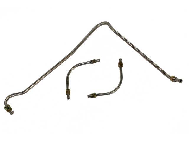 FUEL LINE SET, Pump To Carburetor, Stainless Steel (OE Were Carbon Steel), (3) Incl 3/8 Inch O.D. Line to Block, Two 5/16 Inch O.D. carburetor lines, Repro