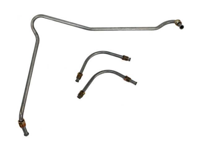 FUEL LINE SET, Pump To Carburetor, Carbon Steel (OE Style), (3) Incl 3/8 Inch O.D. Line to Block, Two 5/16 Inch O.D. carburetor lines, Repro