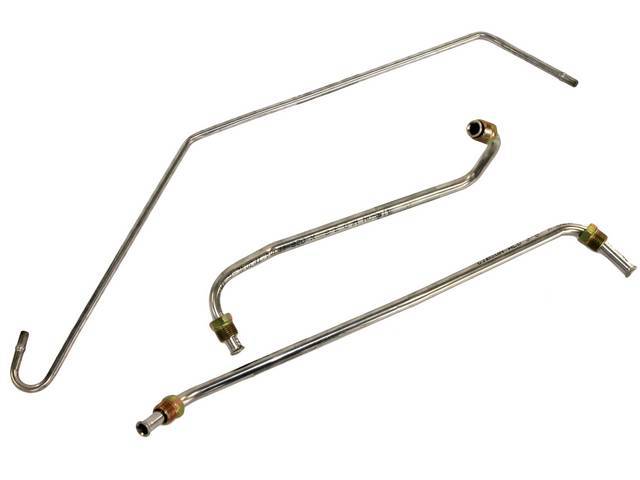 FUEL LINE SET, Pump To Carburetor, Stainless Steel (Originals Were Carbon Steel), (3) Incl two 3/8 Inch O.D. feed and one 1/4 Inch O.D. return, Repro