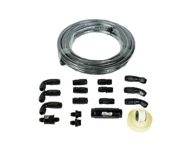 Stainless Steel Hose Kit, Incl 20 feet of black stainless braided hose w/ 12 fittings, fuel filter & inline check valve