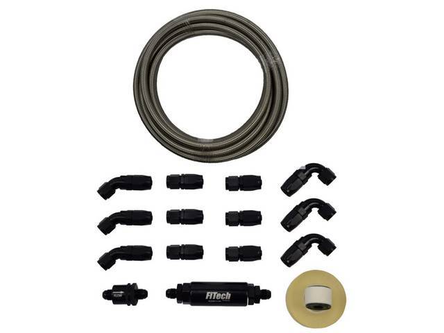 Stainless Steel Hose Kit, Incl 20 feet of natural stainless braided hose w/ 12 fittings, fuel filter & inline check valve