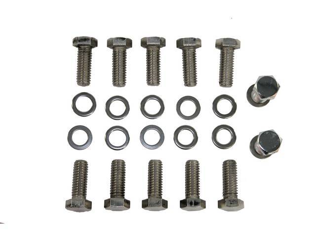 BOLT AND WASHER KIT, Intake Manifold, (34) incl 18 hex cap chrome plated bolts (1.5 Inch Over All Length W/ Hex Head) and 16 washers, Repro