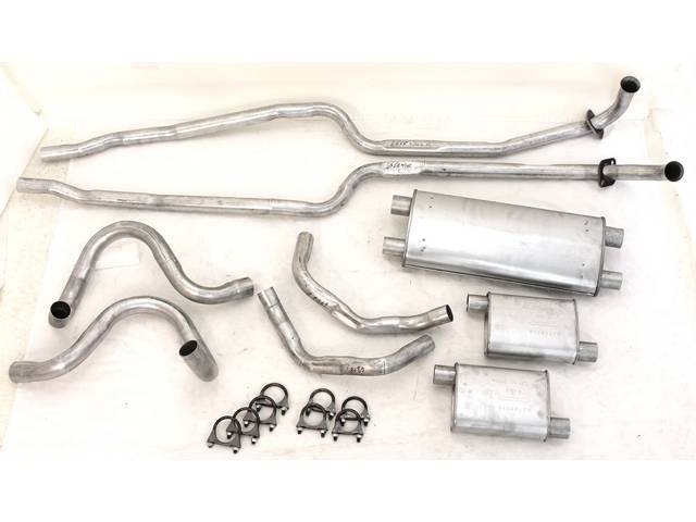 EXHAUST SYSTEM, Dual, Aluminized, kit includes head pipes w/ resonators, mufflers, tail pipes, clamps and flanges, repro