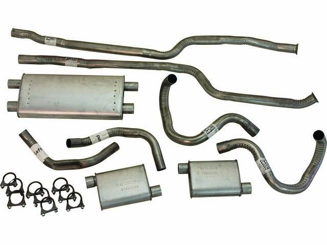 EXHAUST SYSTEM, Dual, Aluminized, kit includes head pipes w/ resonators, mufflers, tail pipes and clamps, does not include cast iron flanges, repro