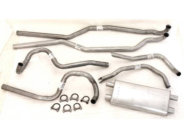 EXHAUST SYSTEM, Dual, Aluminized, kit includes 2 1/2 inch diameter head pipes, transverse muffler, 2 1/4 diameter tail pipes and clamps, does not include flanges, repro