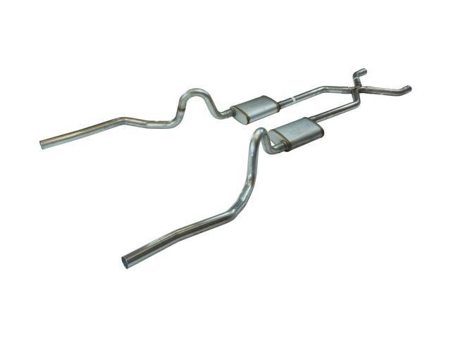 Exhaust System, Dual, 2 1/2 Inch Stainless Steel w/ x-pipe, Race Pro mufflers, rearward style exit tail pipes, cad plated clamps and hangers, Pypes