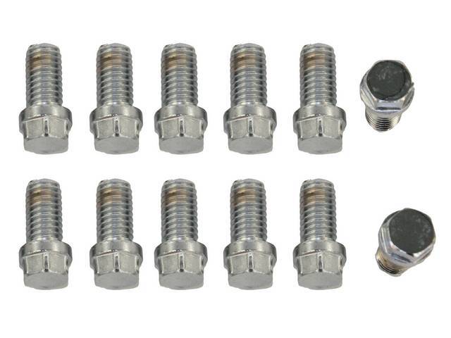 BOLT KIT, Header to Cyl Head, (12) incl hex cap chrome plated bolts (.7 Inch Length, 1 Inch Over All Length W/ Hex Head), Repro