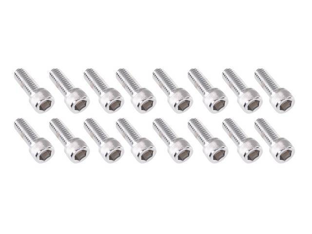 BOLT KIT, Header to Cyl Head, (16) incl allen head chrome plated bolts (1 Inch Length, 1.35 Inch Over All Length W/ bolt Head), Repro