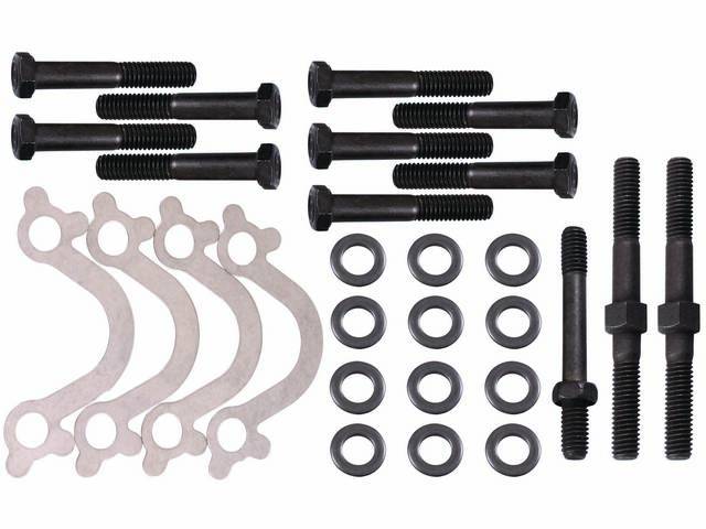 FASTENER KIT, Exhaust Manifolds to Engine Block, (26) incl HX bolts, studs, flat washers and stainless steel french locks, OE-correct repro