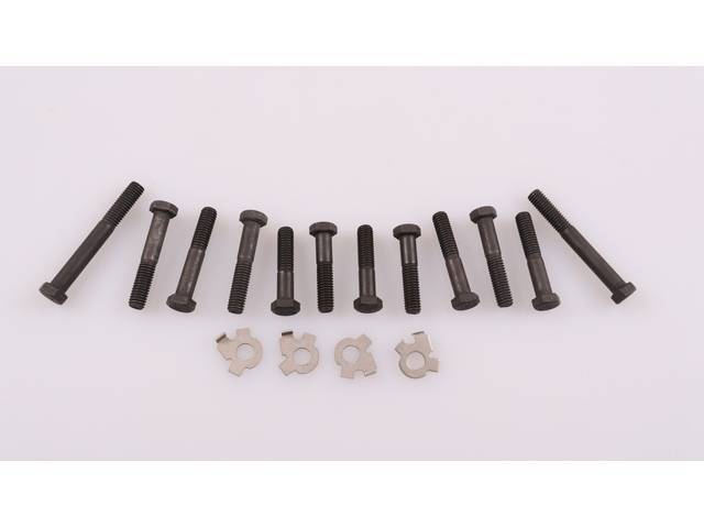 FASTENER KIT, Exhaust Manifolds to Engine Block, (16) incl HX bolts and stainless steel french locks, OE-correct repro