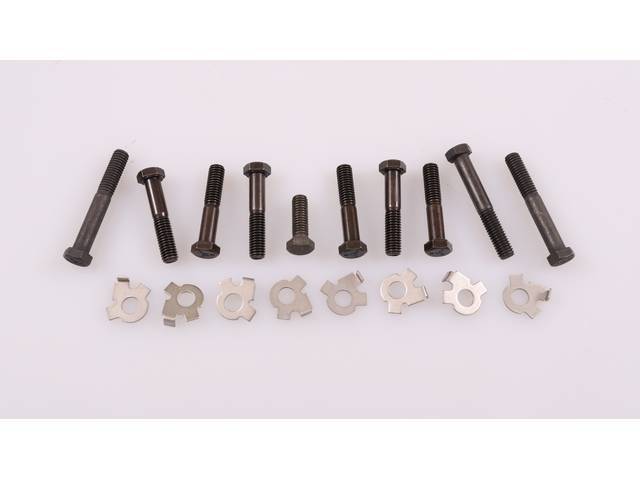 FASTENER KIT, Exhaust Manifolds to Engine Block, (18) incl HX bolts and stainless steel french locks, OE-correct repro