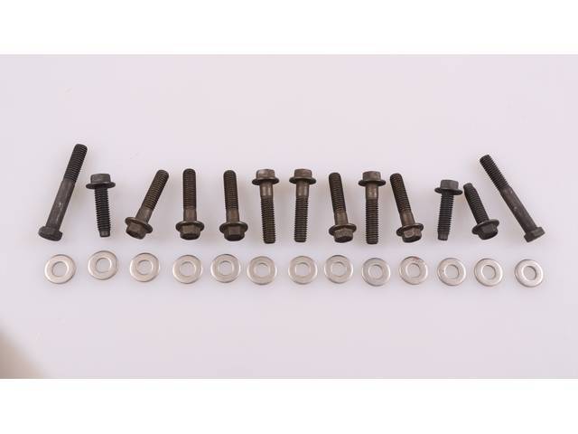 FASTENER KIT, Exhaust Manifolds to Engine Block, (26) incl flange bolts and flat washers, OE-correct repro