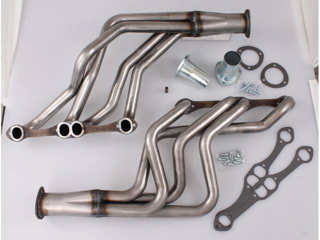 Headers, Full Length, 1 5/8 inch primary tube, Oval port and 3 inch collector w/ 2 1/2 inch reducer, Incl gaskets and header bolts, Raw steel finish, Patriot 