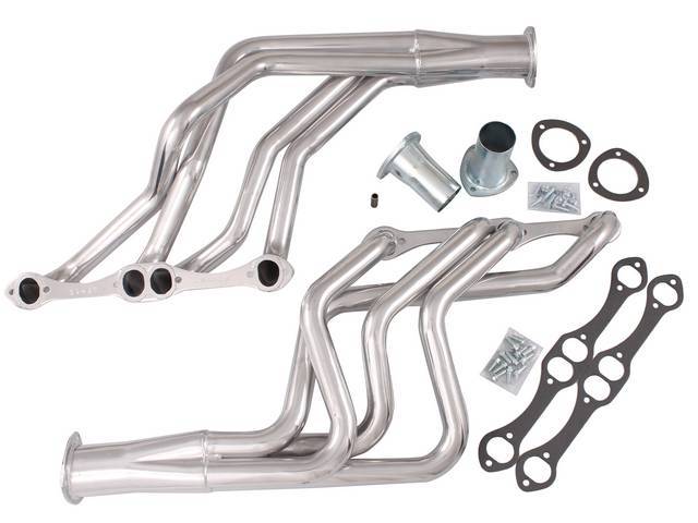 Headers, Full Length, 1 5/8 inch primary tube, Oval port and 3 inch collector w/ 2 1/2 inch reducer, Incl gaskets and header bolts, Ceramic finish, Patriot 