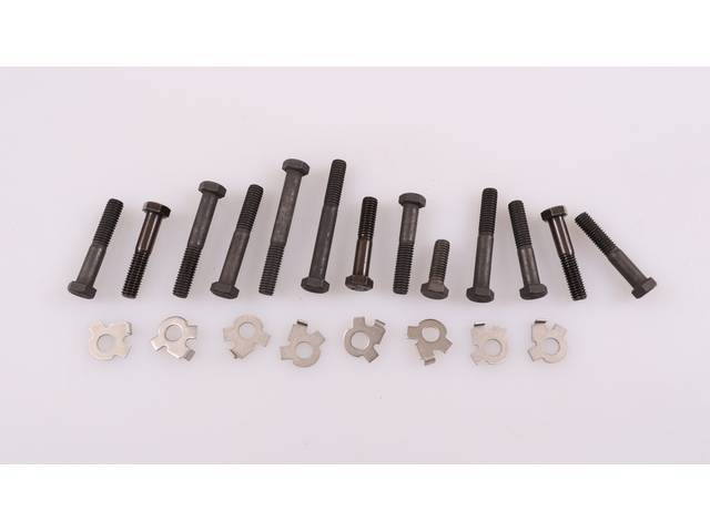 FASTENER KIT, Exhaust Manifolds to Engine Block, (21) incl HX bolts and stainless steel french locks, OE-correct repro