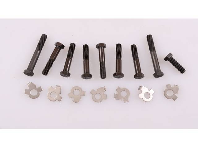 FASTENER KIT, Exhaust Manifolds to Engine Block, (16) incl HX bolts and stainless steel french locks, OE-correct repro