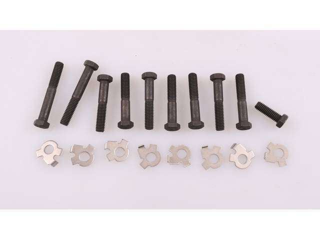 FASTENER KIT, Exhaust Manifolds to Engine Block, (18) incl HX bolts and stainless steel french locks, OE-correct repro