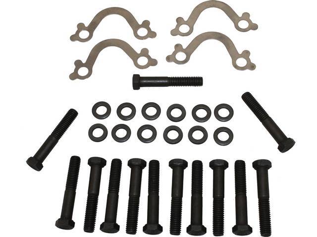 FASTENER KIT, Exhaust Manifolds to Engine Block, (28) incl HX bolts, flat washers and stainless steel french locks, OE-correct repro