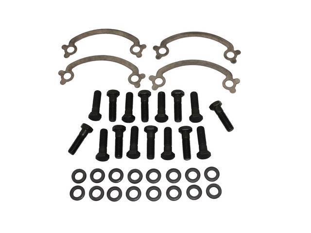 FASTENER KIT, Exhaust Manifolds to Engine Block, (36) incl HX bolts, flat washers and stainless steel french locks, OE-correct repro