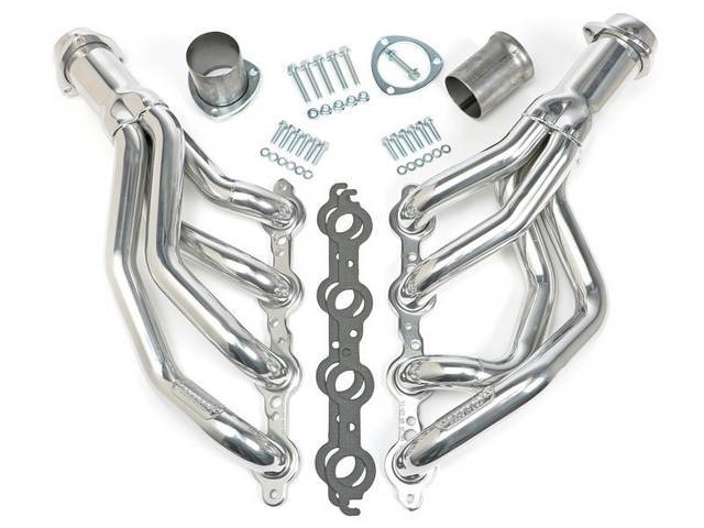 LS Conversion Exhaust Header Set, Mid-length, Polished Silver Ceramic Coated Mild Steel