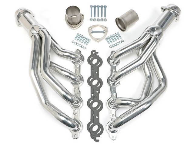 LS Conversion Exhaust Header Set, Mid-length, Polished Silver Ceramic Coated Stainless Steel