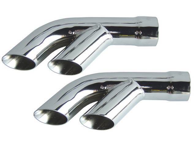EXTENSION / SPLITTER SET, Exhaust Outlet / Tail Pipe, 3 Inch I.D. to a Dual 2 1/2 Inch I.D. Outlet, Polished Stainless Finish, Repro