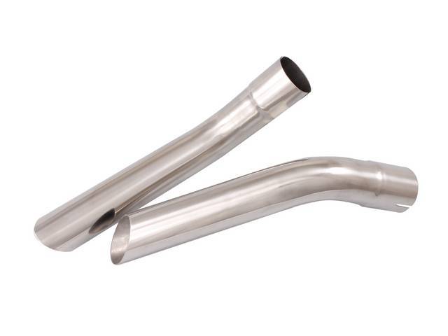 EXTENSION SET, Exhaust Outlet / Tail Pipe, 2 1/2 Inch I.D., Polished Stainless Finish, Repro, ** Long Hockey Stick Style **