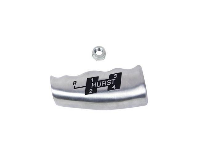 *Hurst T-Handle* Shift Knob, brushed finish W/ 4 Speed Pattern in Hurst logo, 3/8 Inch Thread, Brushed Aluminum, Reproduction for (67-79)