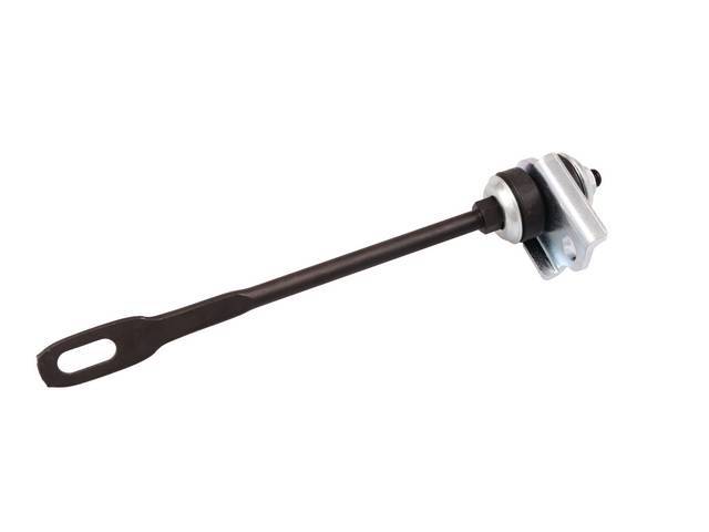 ROD, BRACKET AND BUSHING ASSY, Shifter Stabilizer, 4SM/T, helps keep factory style Muncie shifter securely mounted in place / prevent binding, incl strut rod, bracket, bushings and hardware, repro