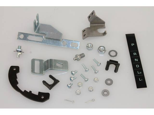 SHIFTER CONVERSION KIT, Powerglide 2SA/T to TH350 or TH400 Hydramatic 3SA/T, Shiftworks, incl shifter cable pin, cable mount bracket (bolts to shifter base), laser cut and hardened detent for gear selection / stops, indicator lens, all hardware and instru