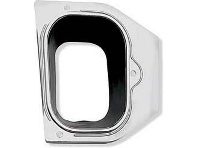 PLATE, CONSOLE SHIFT TRIM, CHROME PLATED W/ CORRECT BLACK PAINT ON INNER SECTION, REPRO