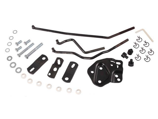 SHIFTER LINKAGE, INSTALLATION KIT, 4-SPEED, M/T,  INCL 3 RODS, SWIVELS, ENDS, NUTS, AND CLIPS, REPRO, **  FOR USE W/ ORIGINAL HURST SHIFTERS **