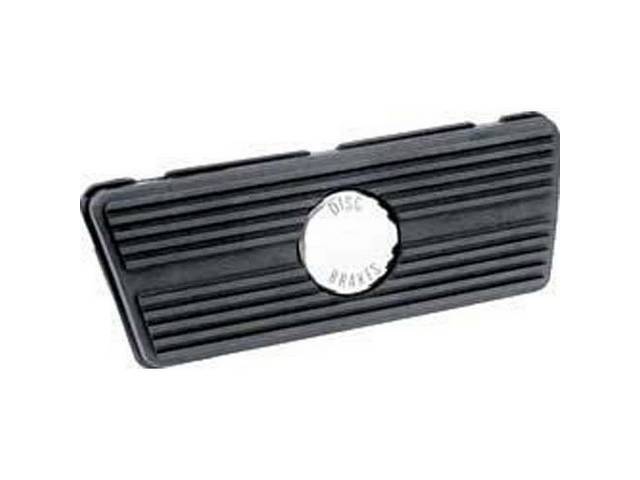 A/T Brake Pedal Pad, includes stainless *Disc Brakes* insert in the middle, reproduction