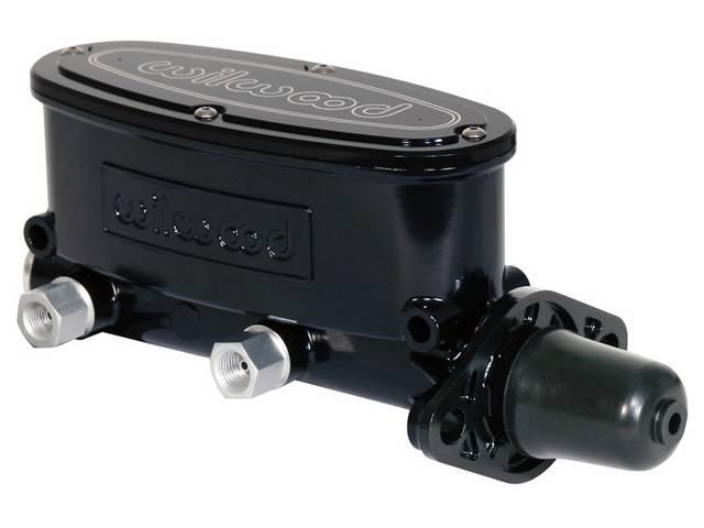 MASTER CYLINDER, Aluminum, Dual Bowl, 1 1/8 inch bore, black e-coat finish w/ black lid, Wilwood  ** for use w/ disc / drum or disc / disc brakes **