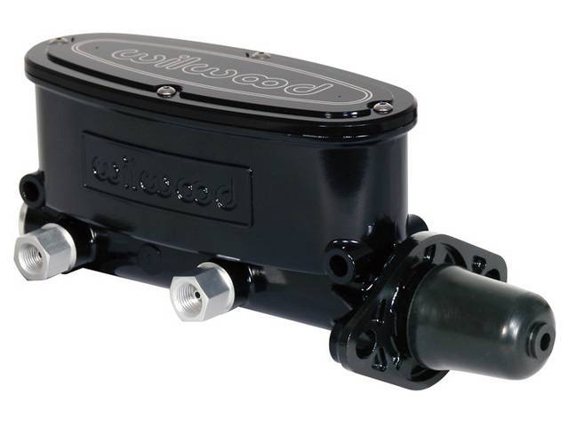 MASTER CYLINDER, Aluminum, Dual Bowl, 1 inch bore, black e-coat finish w/ black lid, Wilwood  ** for use w/ front disc / rear drum or disc / disc brakes **