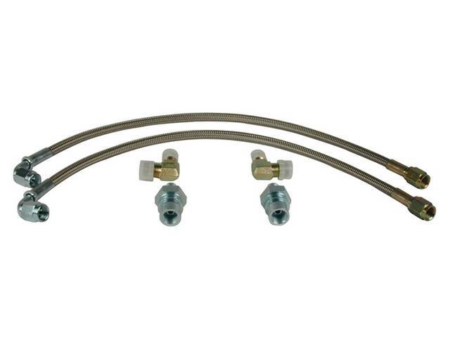 HOSE KIT, Braided Stainless Hydraulic Brake, Front, Wilwood, 3/8 inch-24 to 90 deg 1/8 inch-27 npt fluid inlets, incl two 14 inch length lines and four fittings, use w/ C-5800W-4DB / -4DR / -4SB / -4SR / -5DB / -5DR / -5SB / -5SR / -6DB / -6DR / -6SB / -6
