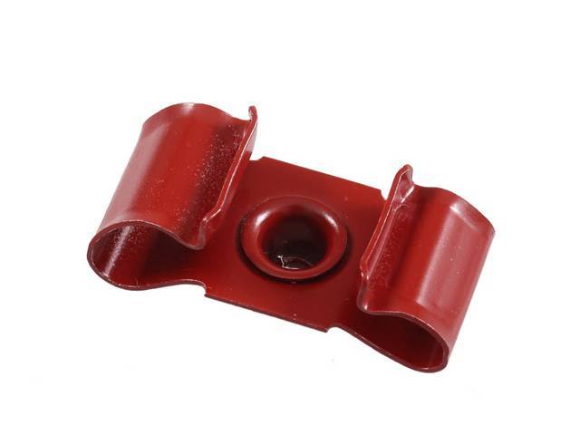 Brake and Fuel Line Rivet Clip, Double Line holds 3/16 inch to 3/8 inch tube sizes, Red, OE Reproduction
