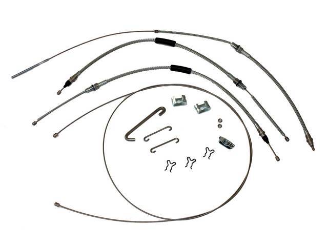 CABLE KIT, Parking Brake, incl front, intermediate, and rear cables, guide, and connectors, stainless steel cables (non-OE style), repro