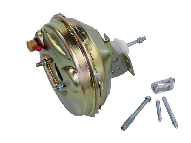 Power Brake Vacuum Booster, 9 inch, Gold Cadmium Finish w/ *Delco Moraine* stamp, GM Licensed, Reproduction for (64-66)