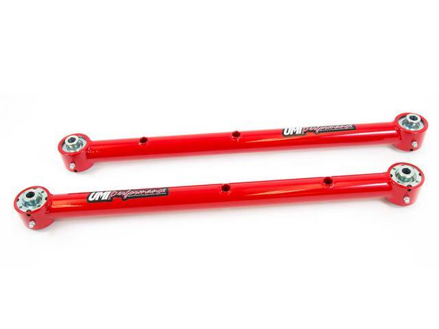 Lower Rear Axle Control Arm Set, Tubular, Red powder coated w/ Roto-Joint bushings, UMI