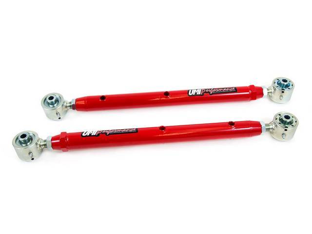 Lower Rear Axle Control Arm Set, Tubular, Double Adjustable, Red powder coated w/ Roto-Joint bushings, UMI