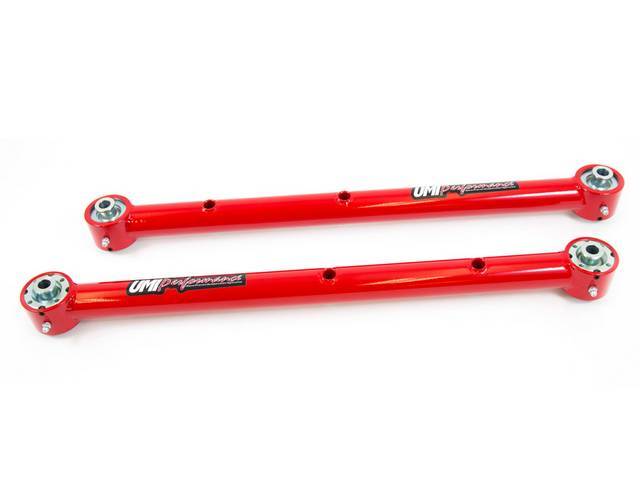 Lower Rear Axle Control Arm Set, Tubular, Red powder coated w/ Roto-Joint bushings, US Made, UMI
