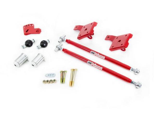 Leaf Spring Traction Bars, Red, Adjustable, bolt-on, includes brackets, bushings and hardware, UMI