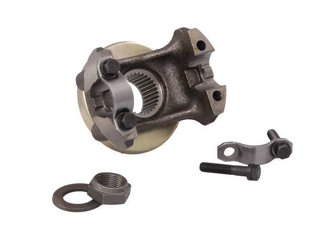 FLANGE ASSY, Propeller Shaft Pinion / Rear U-Joint, Bolt and strap style yoke (incl), uses 1330 style U-Joint (NPD p/n 4635-4, not incl), OE repro
