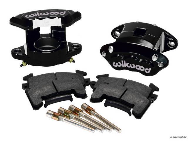 CALIPER KIT, Front Disc Upgrade, D154 by Wilwood, Black powder coated finish 1 piston forged billet aluminum w/ stainless steel pistons and high temperature seals, incl hardened slide pins and BP-10 high friction pads, mounts in stock location over stock 