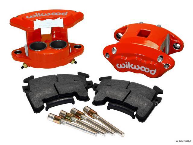 CALIPER KIT, Front Disc Upgrade, D154 by Wilwood, Red powder coated finish 2 piston forged billet aluminum w/ stainless steel pistons and high temperature seals, incl hardened slide pins and BP-10 high friction pads, mounts in stock location over stock ro