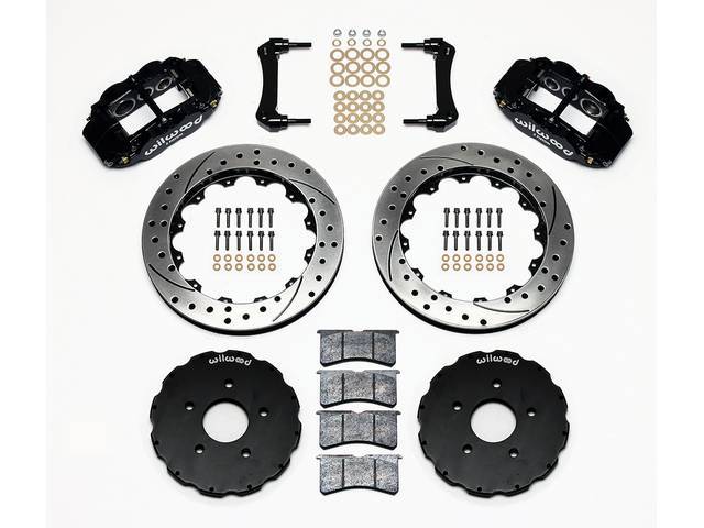 DISC CONVERSION KIT, Front Brake, Forged Narrow Superlite 6R Big Brake by Wilwood, designed for use w/ Detroit Speed subframe, kit incl Forged Narrow Superlite 6R 6 piston calipers (Black powder coated finish), SRP drilled and slotted 13.06 inch diameter 