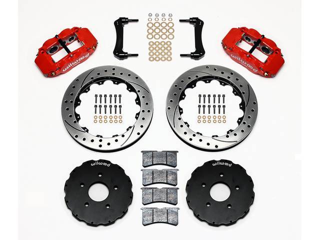 DISC CONVERSION KIT, Front Brake, Forged Narrow Superlite 6R Big Brake by Wilwood, designed for use w/ Detroit Speed subframe, kit incl Forged Narrow Superlite 6R 6 piston calipers (red powder coated finish), SRP drilled and slotted 13.06 inch diameter ro